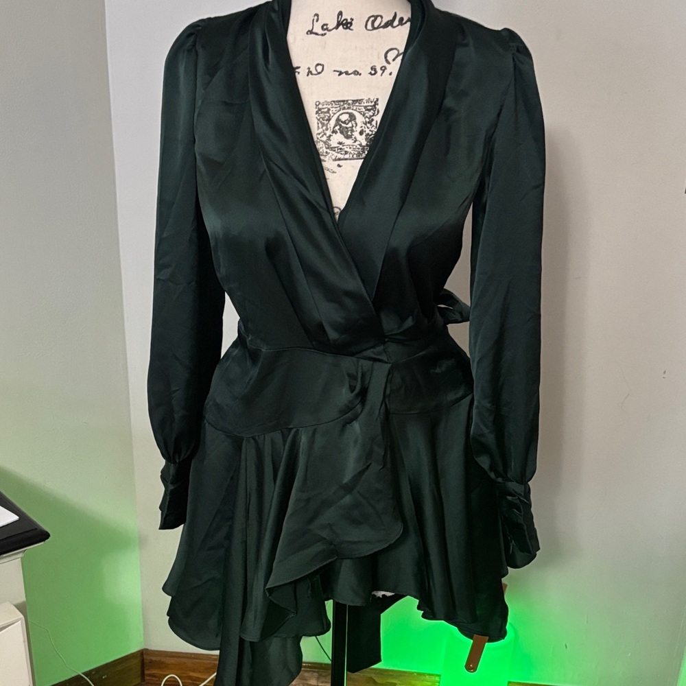 Elegant Dark Green Wrap Dress